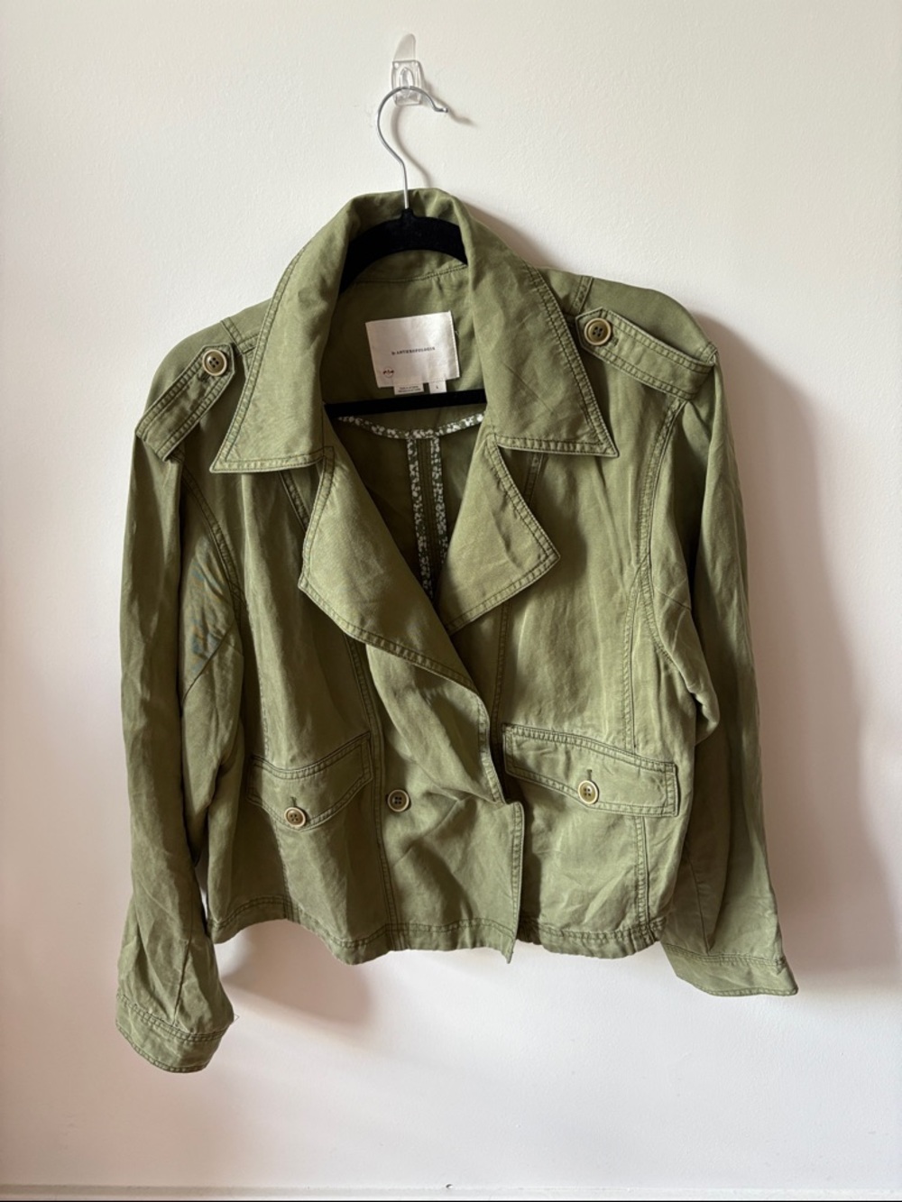 Anthropologie Olive Green Utility Jacket with Buttoned Flap Pockets